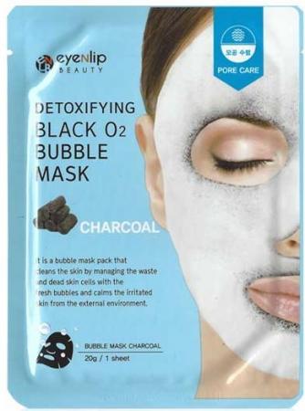 Кислородная тканевая маска с углём Eyenlip - Detoxifying Black O2 Bubble Mask Charcoal