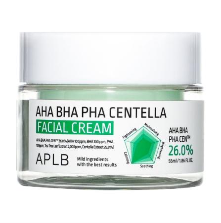 Успокаивающий обновляющий крем с кислотами и центеллой APLB - AHA BHA PHA Centella Facial Cream, 55 ml
